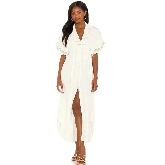 Free People Dresses & Skirts - Free People Samantha Shirt Dress Womens Size M Ivory Combo With Pockets NWT
